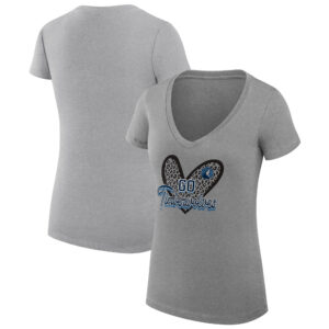 Women's G-III 4Her by Carl Banks  Heather Gray Minnesota Timberwolves Leopard Heart Fitted V-Neck T-Shirt