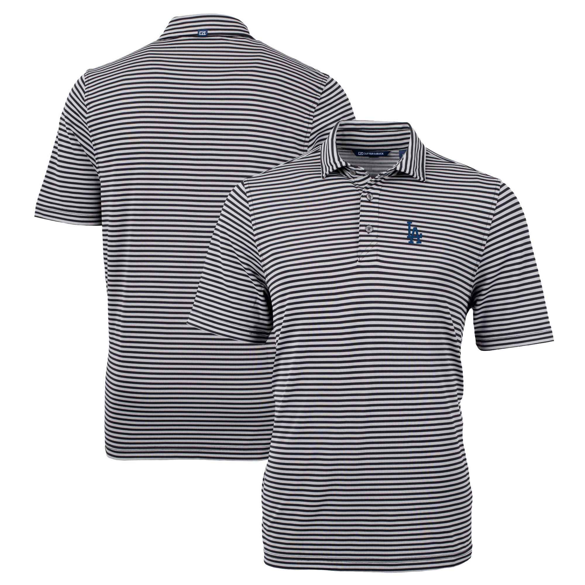 Men's Cutter & Buck Black Los Angeles Dodgers Big & Tall Virtue Eco Pique Stripe Recycled DryTec Polo