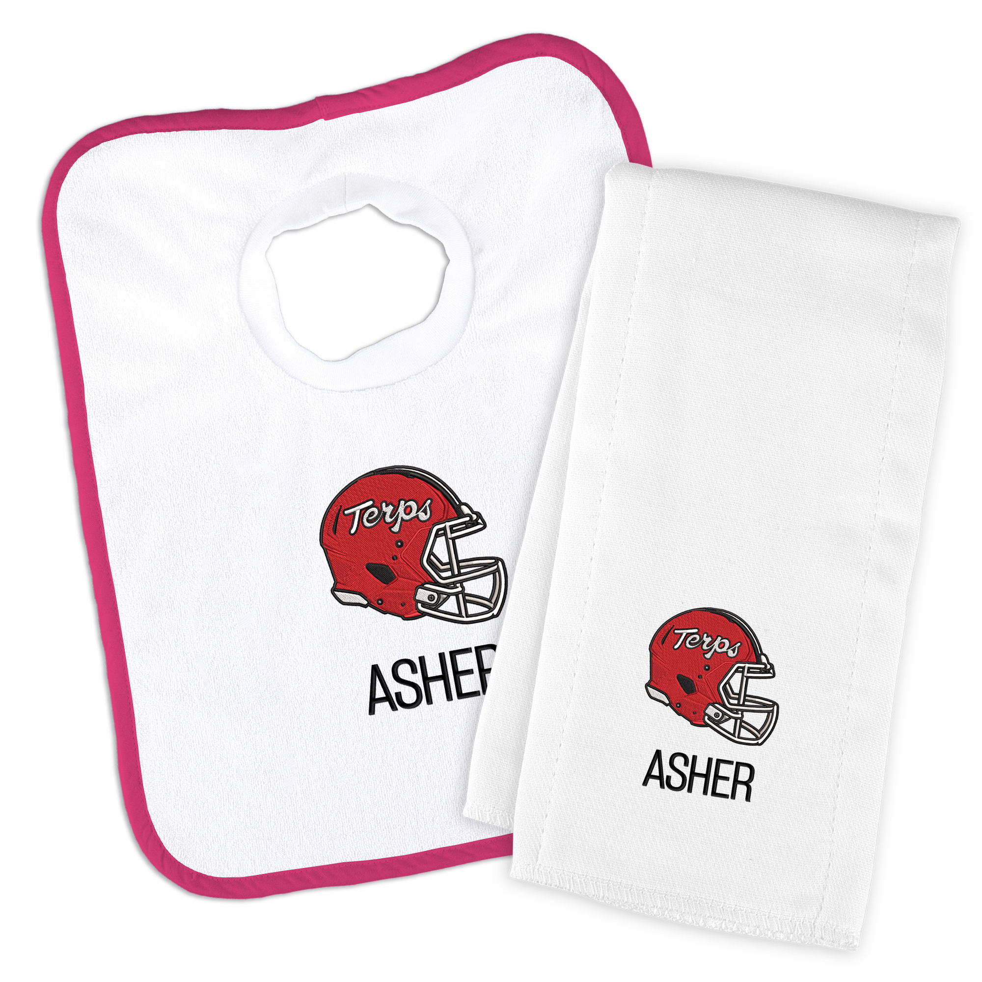 Infant Chad & Jake Maryland Terrapins Team Personalized Bib & Burp Cloth Set