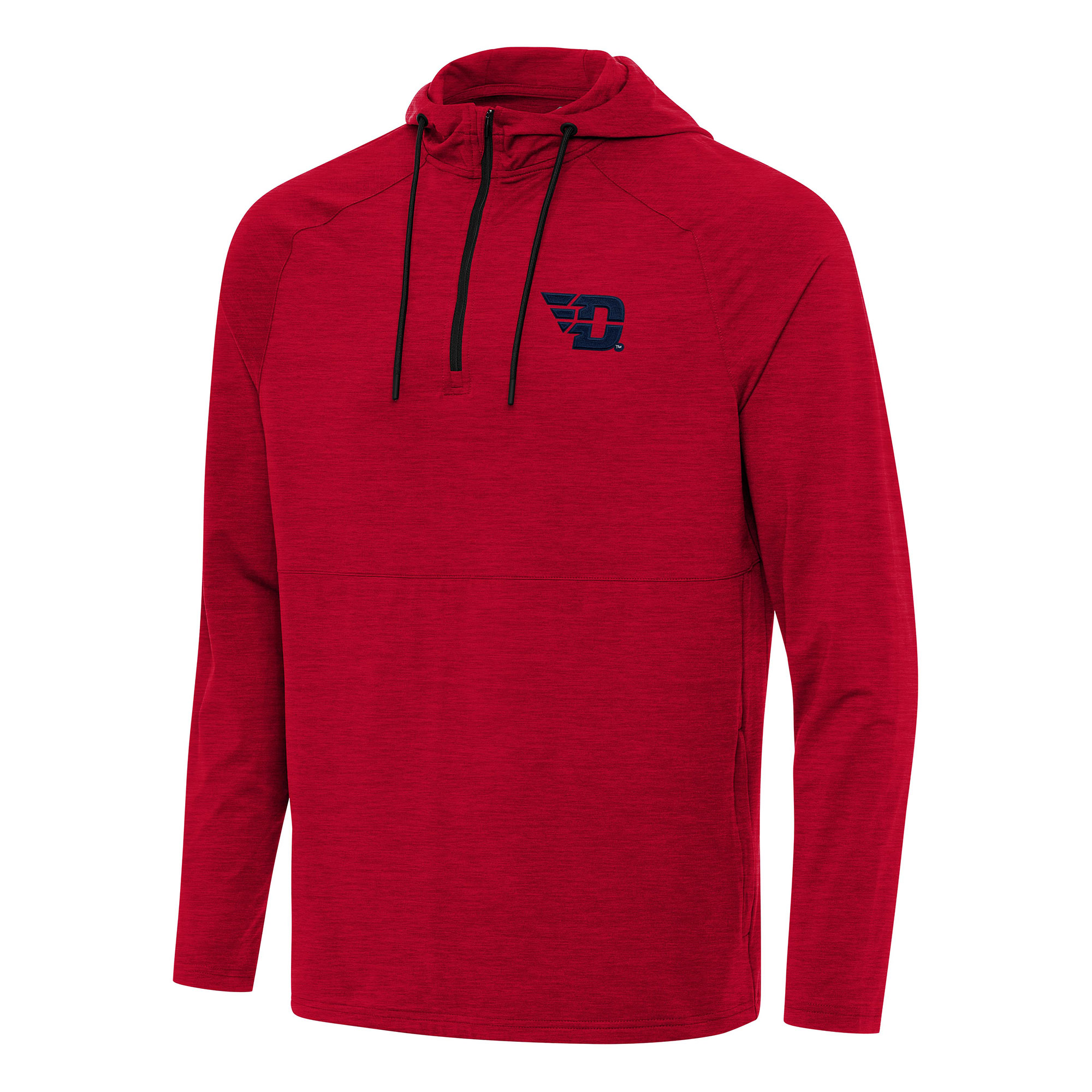 Men's Antigua Heather Red Dayton Flyers Spikes Raglan Quarter-Zip Hoodie