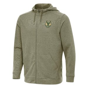 Men's Antigua Olive Milwaukee Bucks Effortless Full-Zip Hoodie Jacket