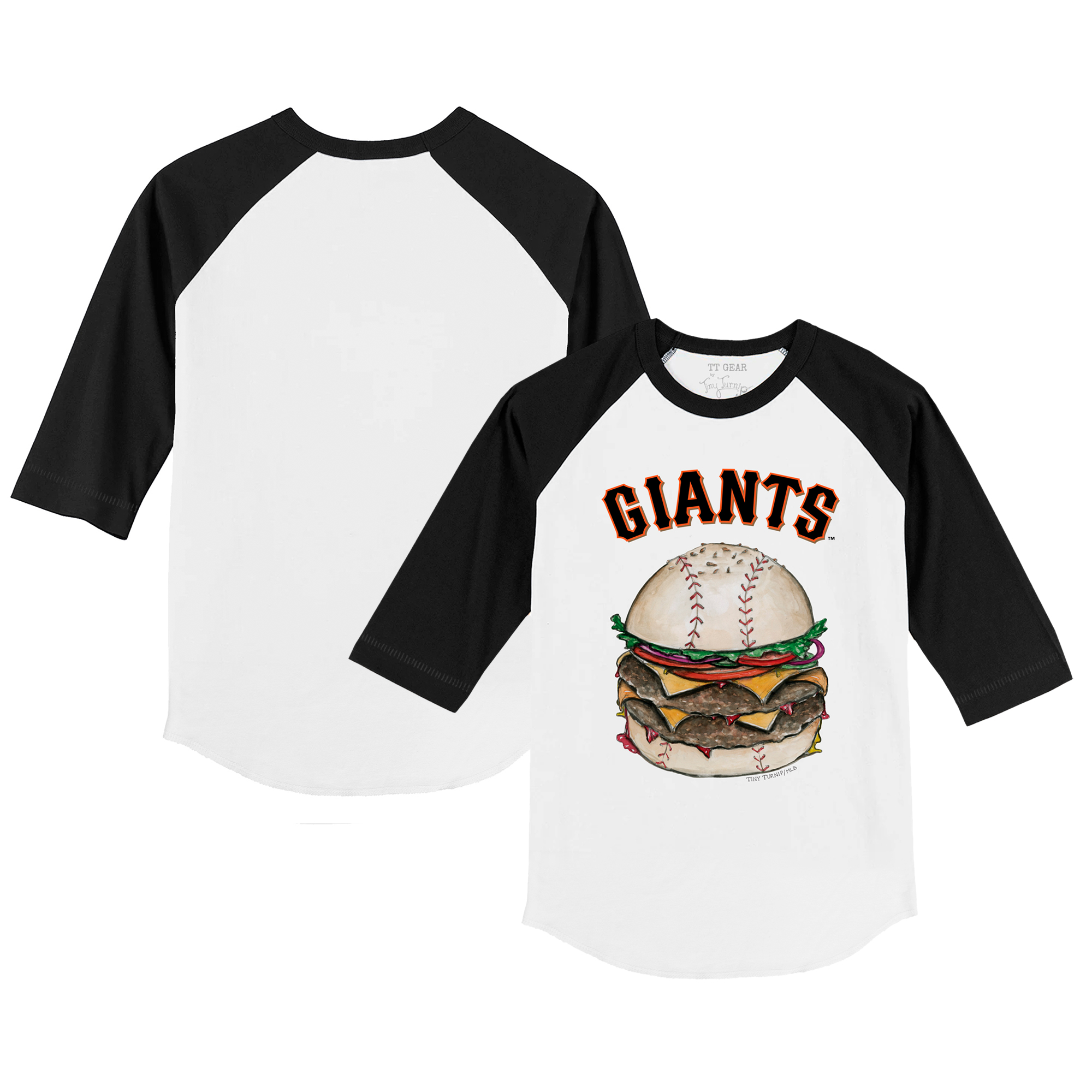 Infant Tiny Turnip White/Black San Francisco Giants Burger Raglan 3/4 Sleeve T-Shirt