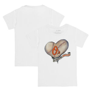 Infant Tiny Turnip White Baltimore Orioles Heart Banner T-Shirt