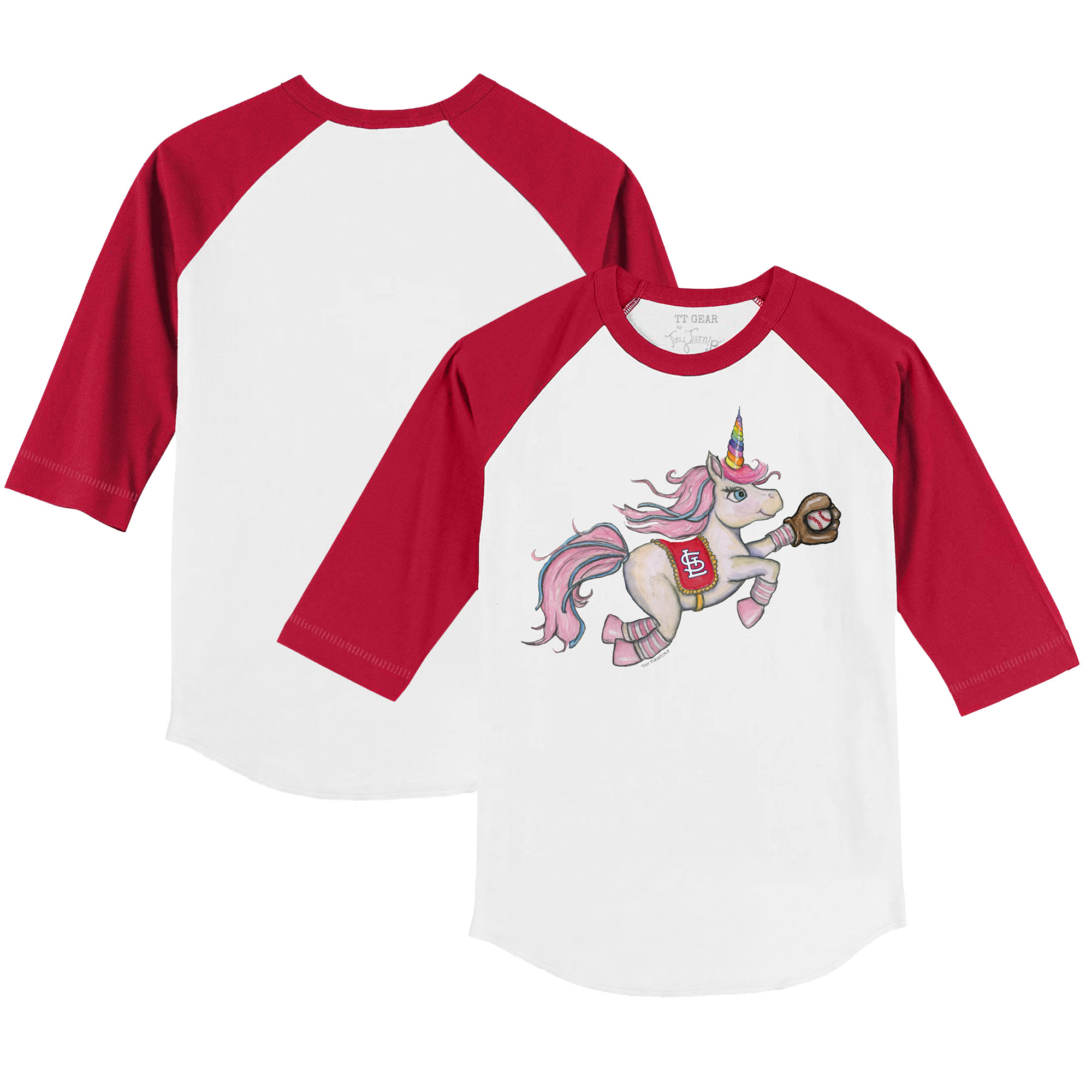 Infant Tiny Turnip White/Red St. Louis Cardinals Unicorn Raglan 3/4 Sleeve T-Shirt