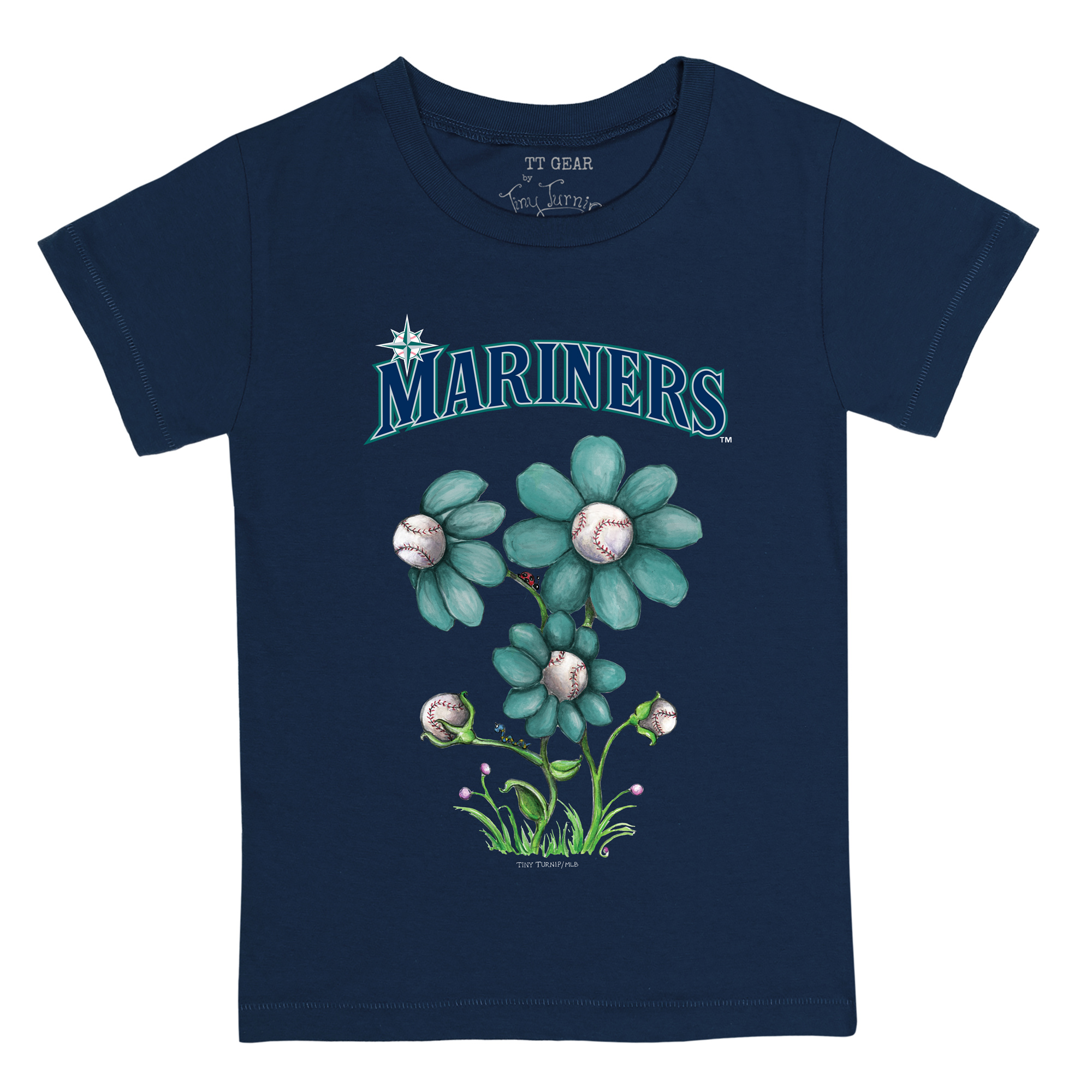 Toddler Tiny Turnip Navy Seattle Mariners Blooming Baseballs T-Shirt - Image 6
