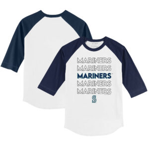 Toddler Tiny Turnip White/Navy Seattle Mariners Stacked 3/4-Sleeve Raglan T-Shirt
