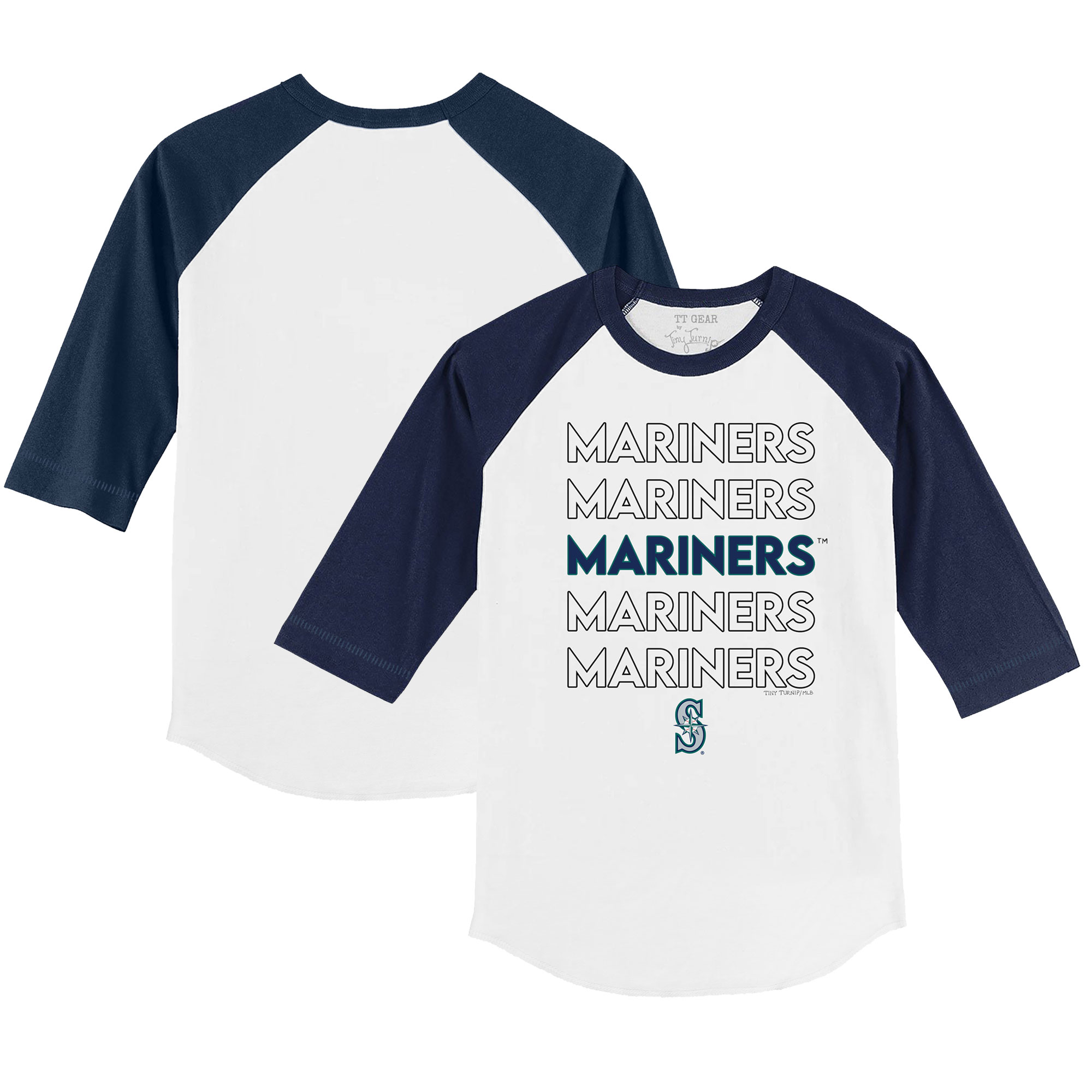Toddler Tiny Turnip White/Navy Seattle Mariners Stacked 3/4-Sleeve Raglan T-Shirt
