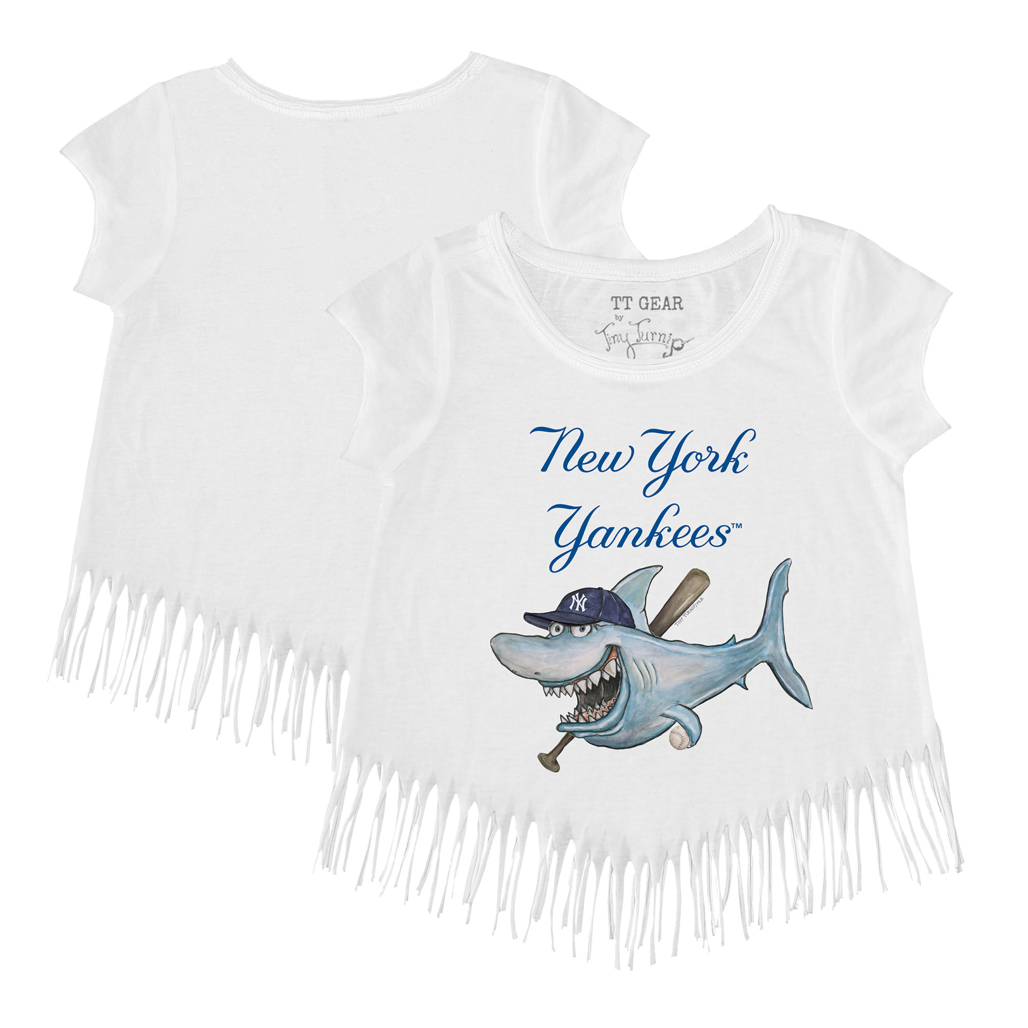 Girls Youth Tiny Turnip White New York Yankees Shark Fringe T-Shirt - Image 2