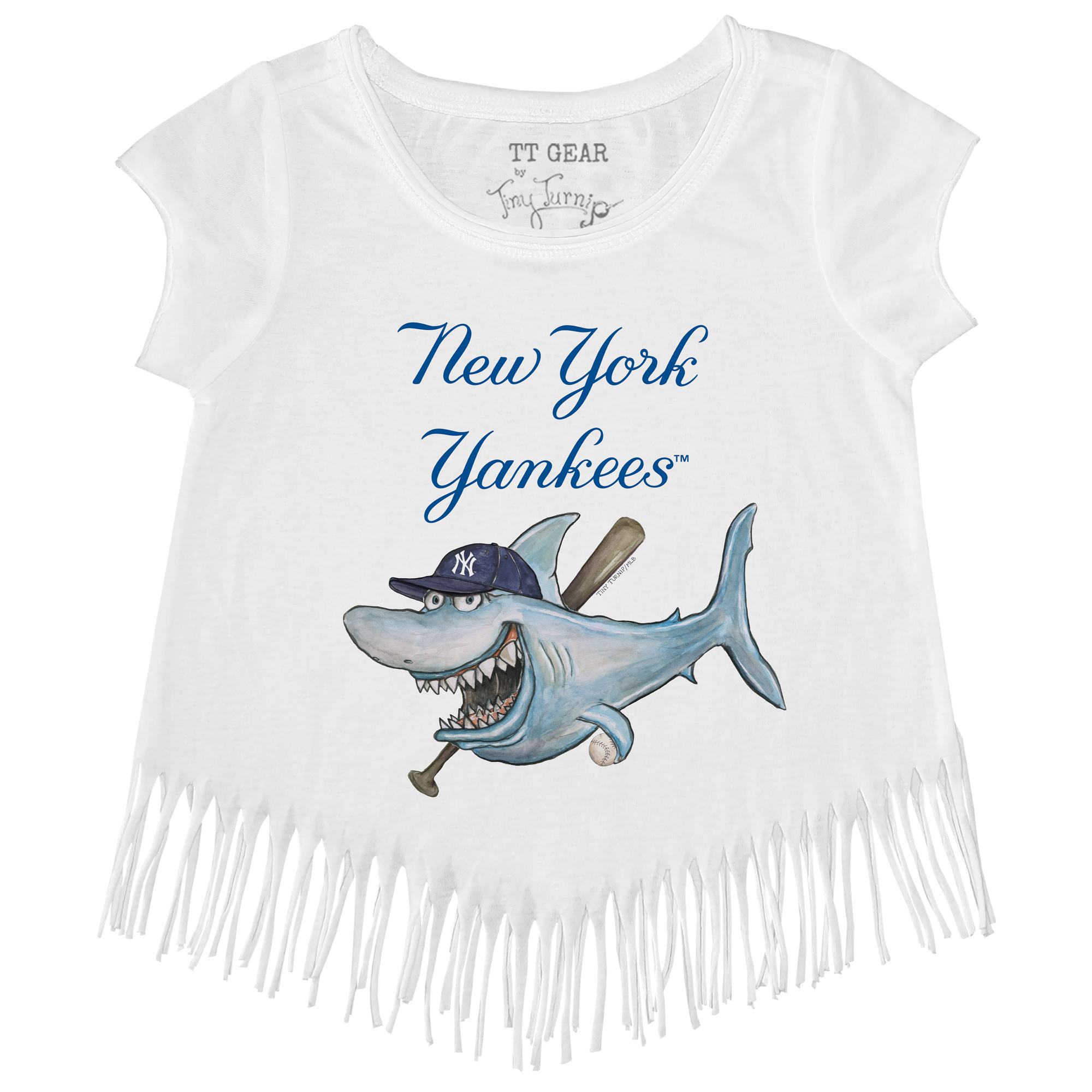 Girls Youth Tiny Turnip White New York Yankees Shark Fringe T-Shirt - Image 3