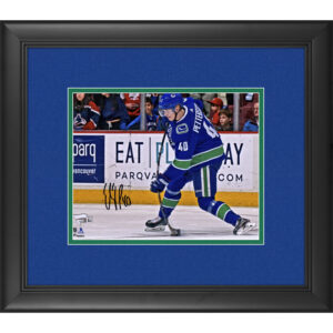 Elias Pettersson Vancouver Canucks Framed Autographed 8" x 10" Blue Jersey Shooting Photograph