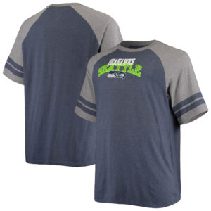 Men's Fanatics College Navy/Heathered Gray Seattle Seahawks Big & Tall Two-Stripe Tri-Blend Raglan T-Shirt