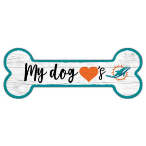 Miami Dolphins 6" x 12" Team Dog Bone Sign