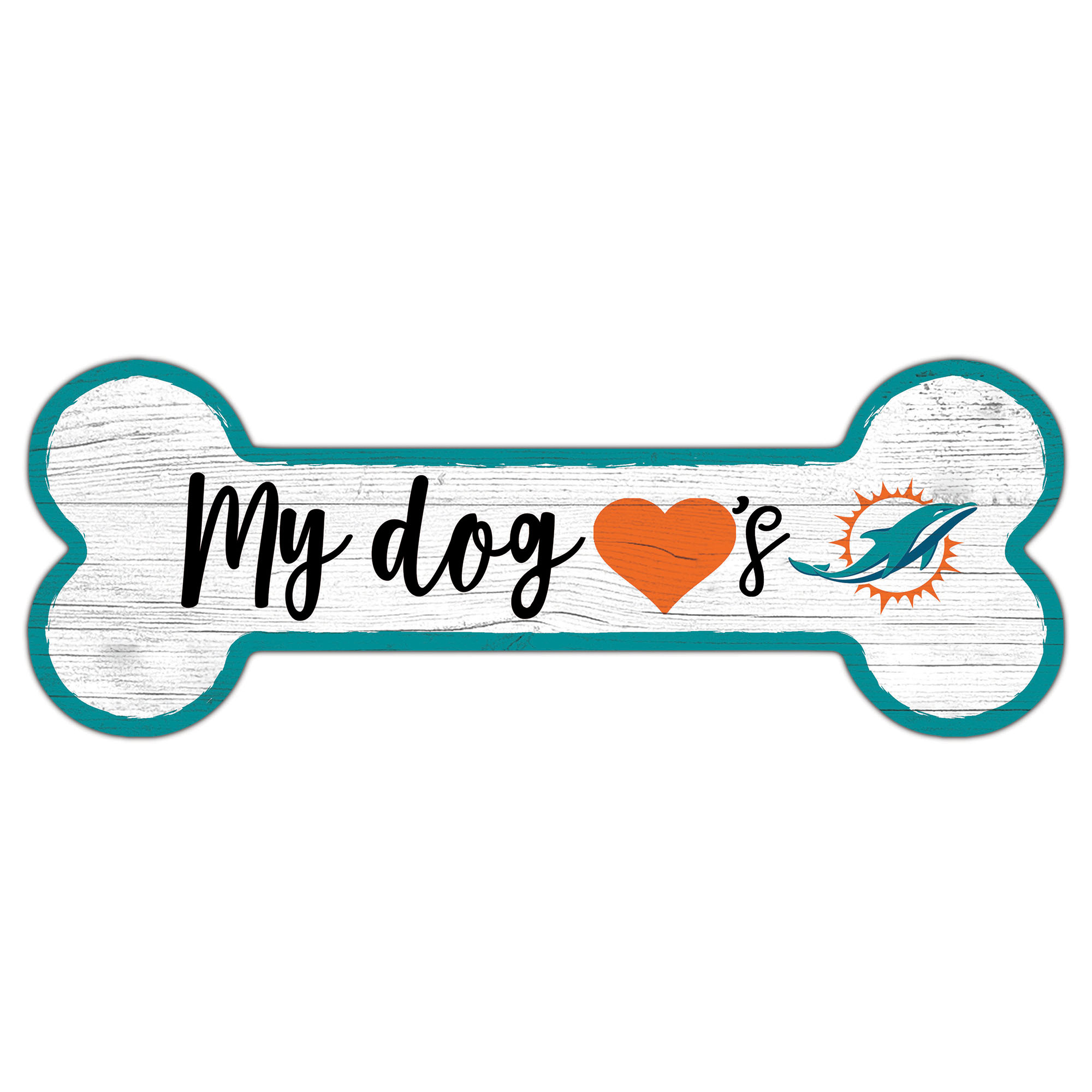 Miami Dolphins 6" x 12" Team Dog Bone Sign
