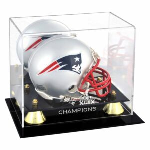 New England Patriots Super Bowl XLIX Champions Golden Classic Mini Helmet Logo Display Case
