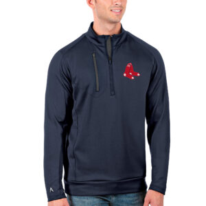 Men's Antigua Navy/Gray Boston Red Sox Generation Quarter-Zip Pullover Jacket