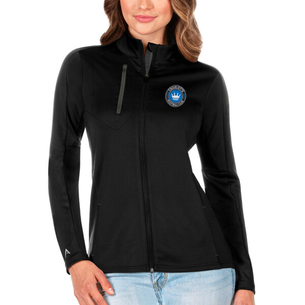 Women's Antigua Black/Silver Charlotte FC Generation Full-Zip Jacket