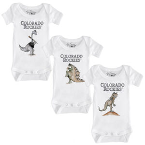 Infant Tiny Turnip White Colorado Rockies 3-Piece Dinosaur Bodysuit Set