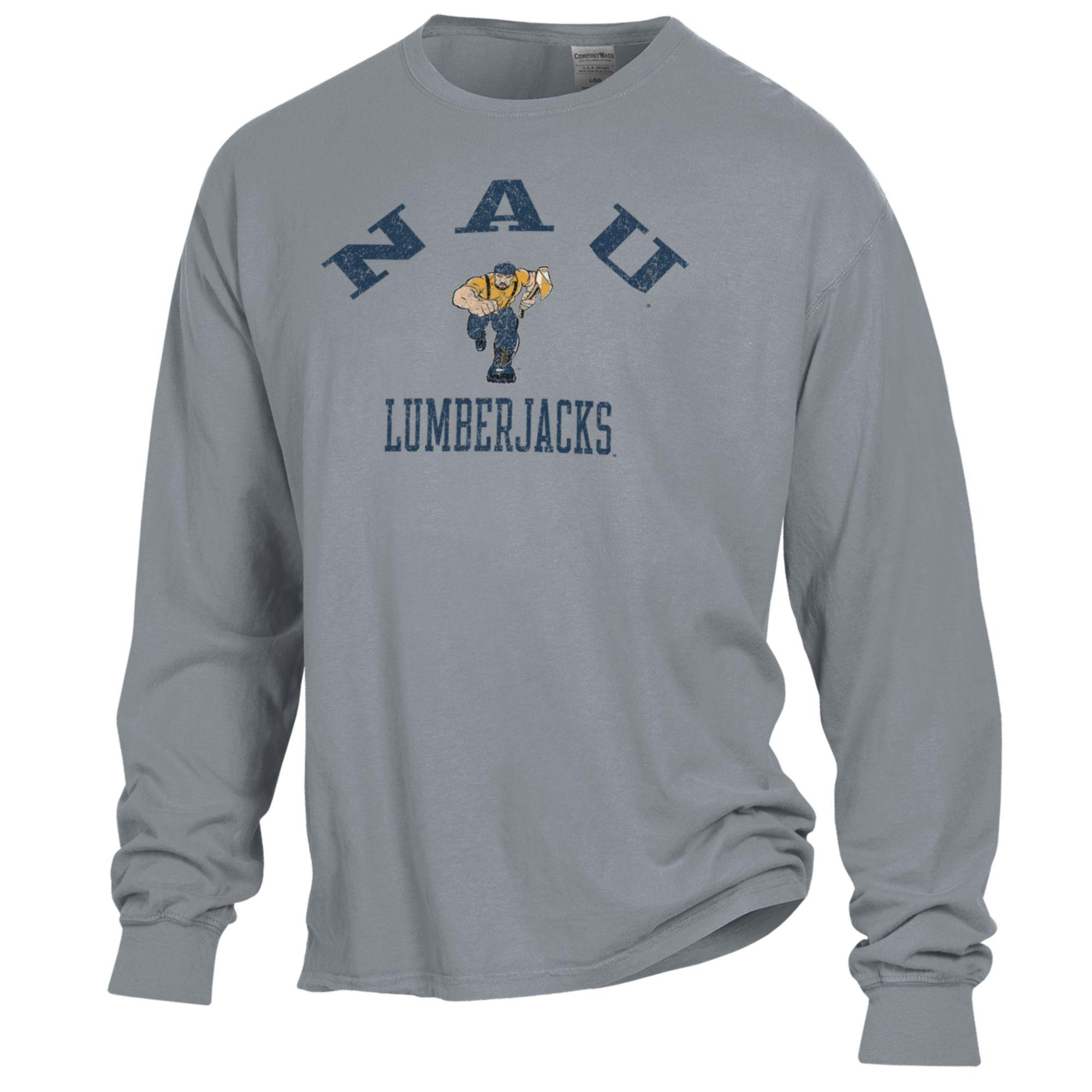 Men's ComfortWash Gray Northern Arizona Lumberjacks Arch Logo Garment Dyed Long Sleeve T-Shirt - Image 3