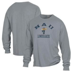 Men's ComfortWash Gray Northern Arizona Lumberjacks Arch Logo Garment Dyed Long Sleeve T-Shirt