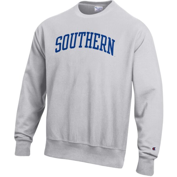 Men's Champion Heathered Gray Southern Connecticut Owls Reverse Weave Fleece Crewneck Sweatshirt - Image 6