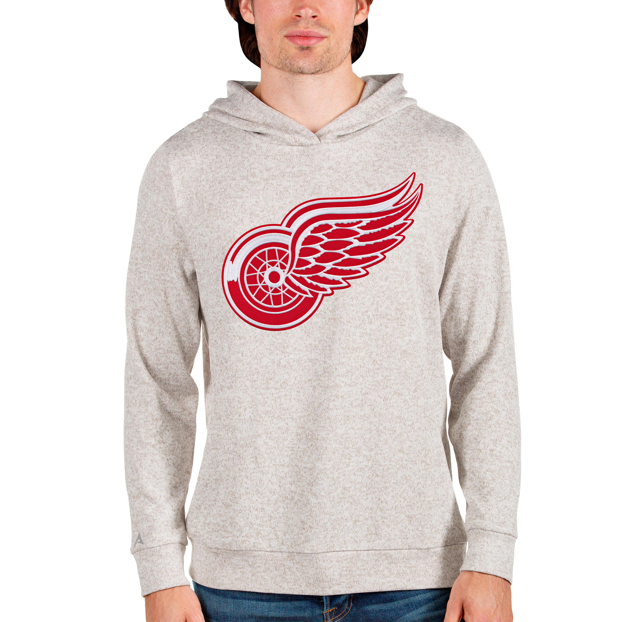 Men's Antigua Oatmeal Detroit Red Wings Absolute Pullover Hoodie