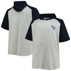 Men's Heathered Gray/Navy Tennessee Titans Big & Tall Raglan Short Sleeve Pullover Hoodie