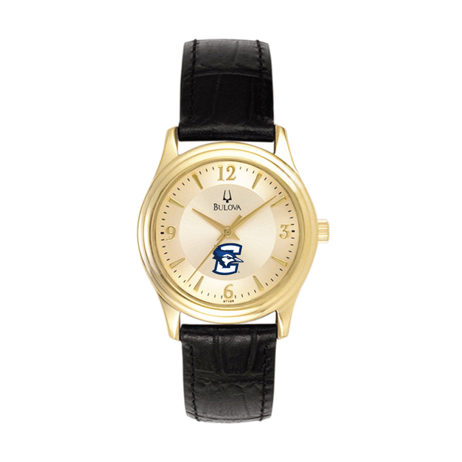 Women's Bulova Gold/Black Creighton Bluejays Stainless Steel Watch with Leather Band