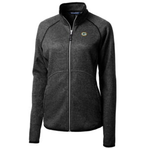 Women's Cutter & Buck Heathered Charcoal Green Bay Packers Mainsail Sweater-Knit Full-Zip Jacket
