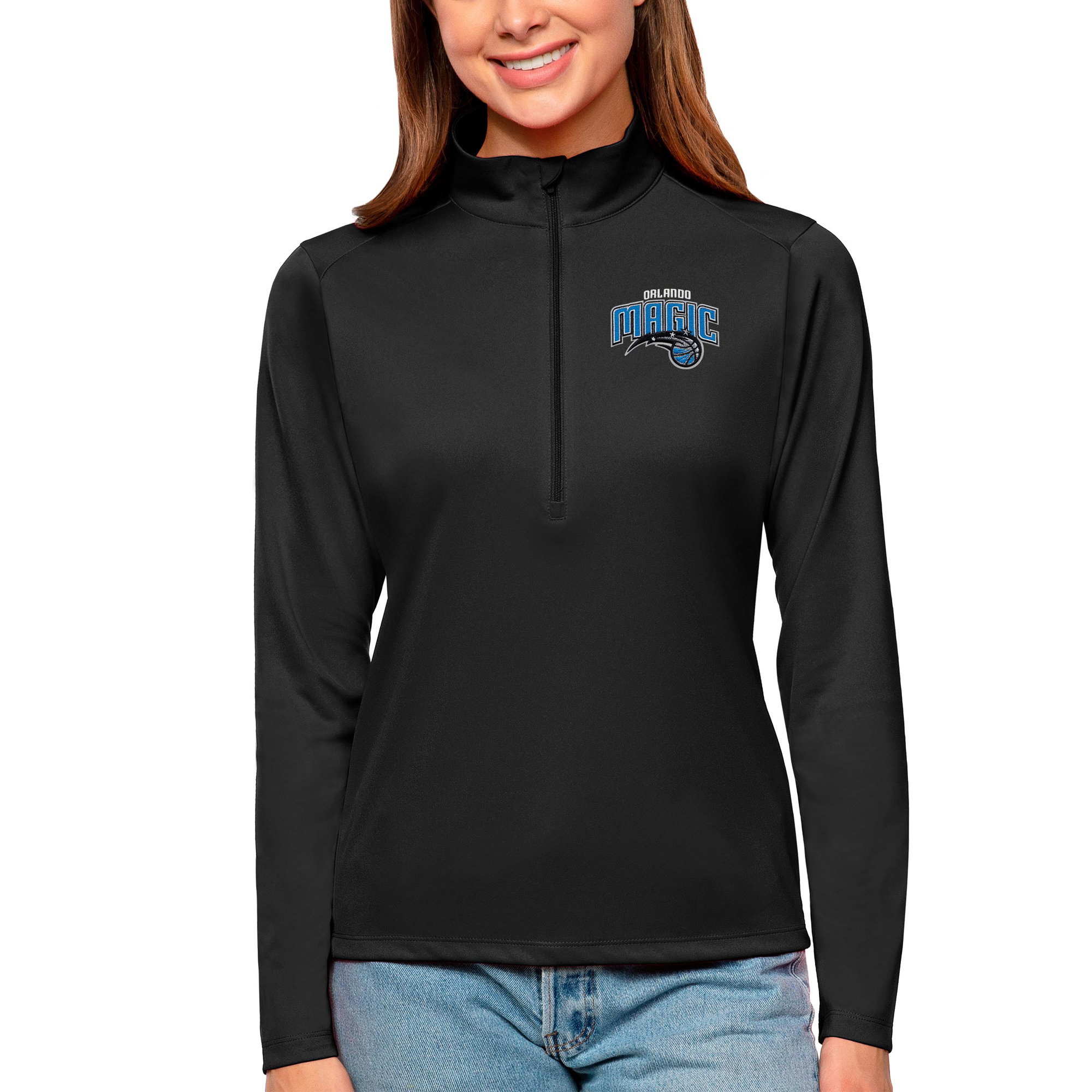 Women's Antigua Black Orlando Magic Tribute Half-Zip Top