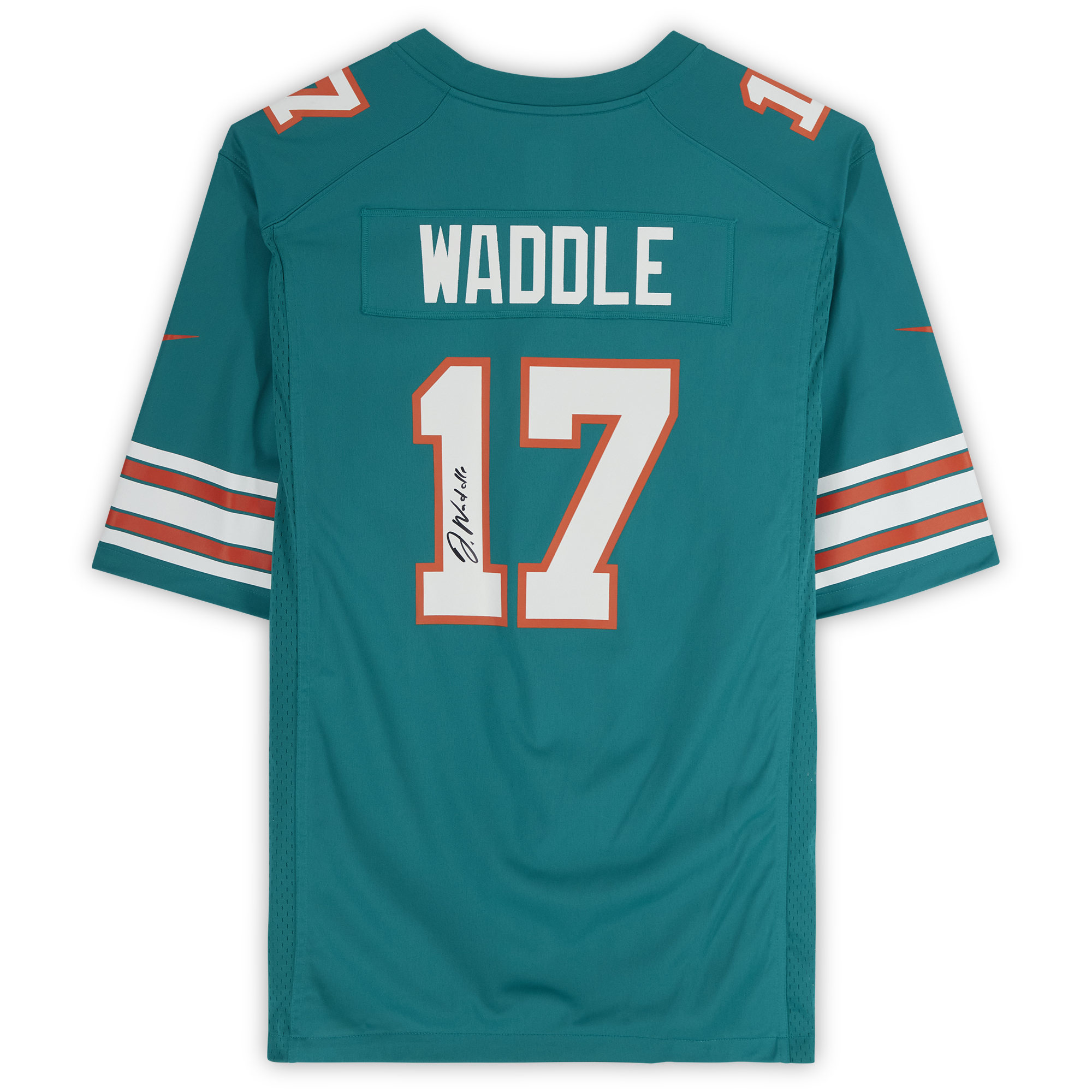 Jaylen Waddle Aqua Miami Dolphins Autographed Nike Throwback Game Jersey - Image 7