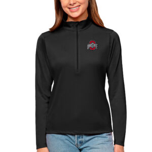 Women's Antigua Black Ohio State Buckeyes Tribute Quarter-Zip Pullover Top