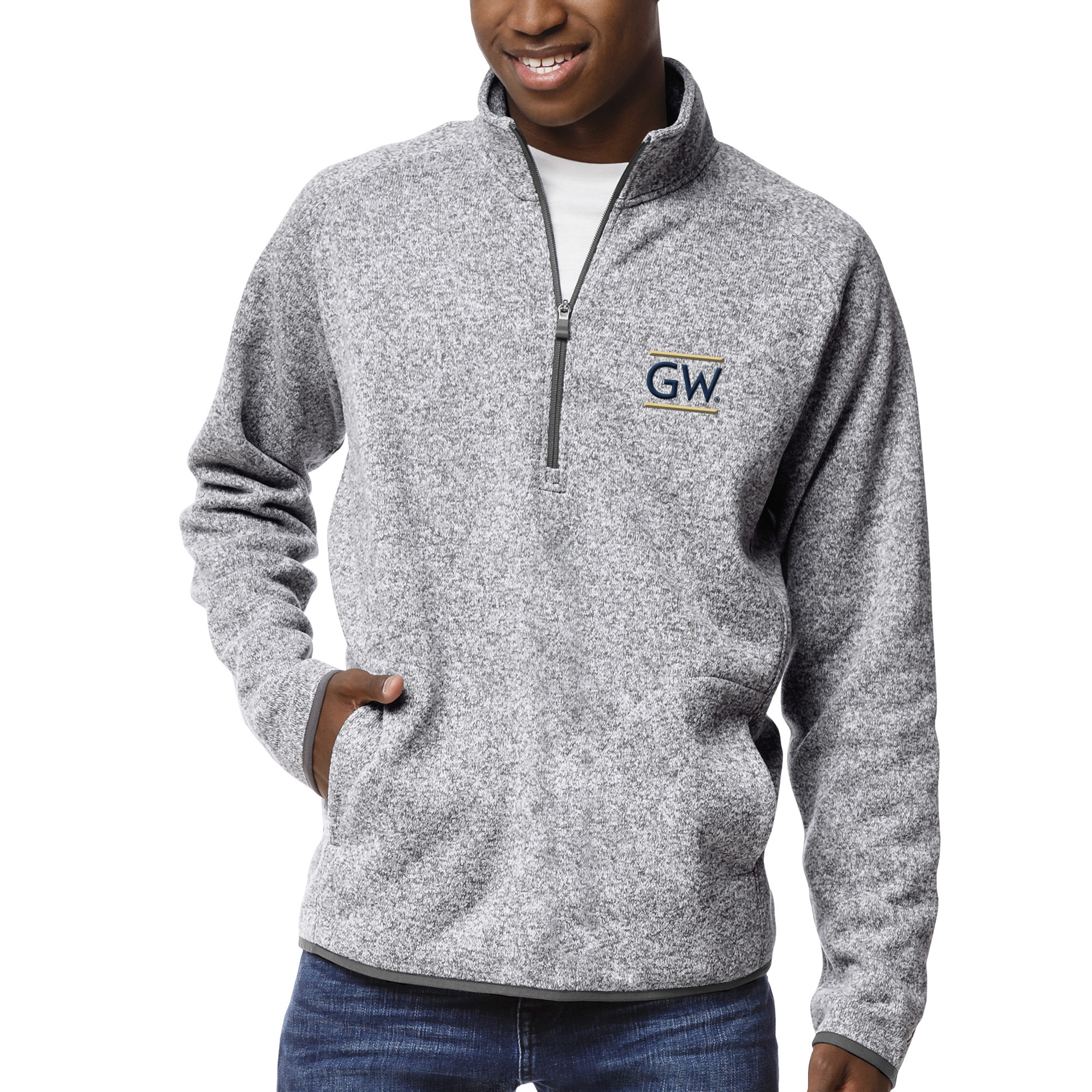 Men's League Collegiate Wear Heather Gray George Washington University Saranac Raglan Quarter-Zip Jacket