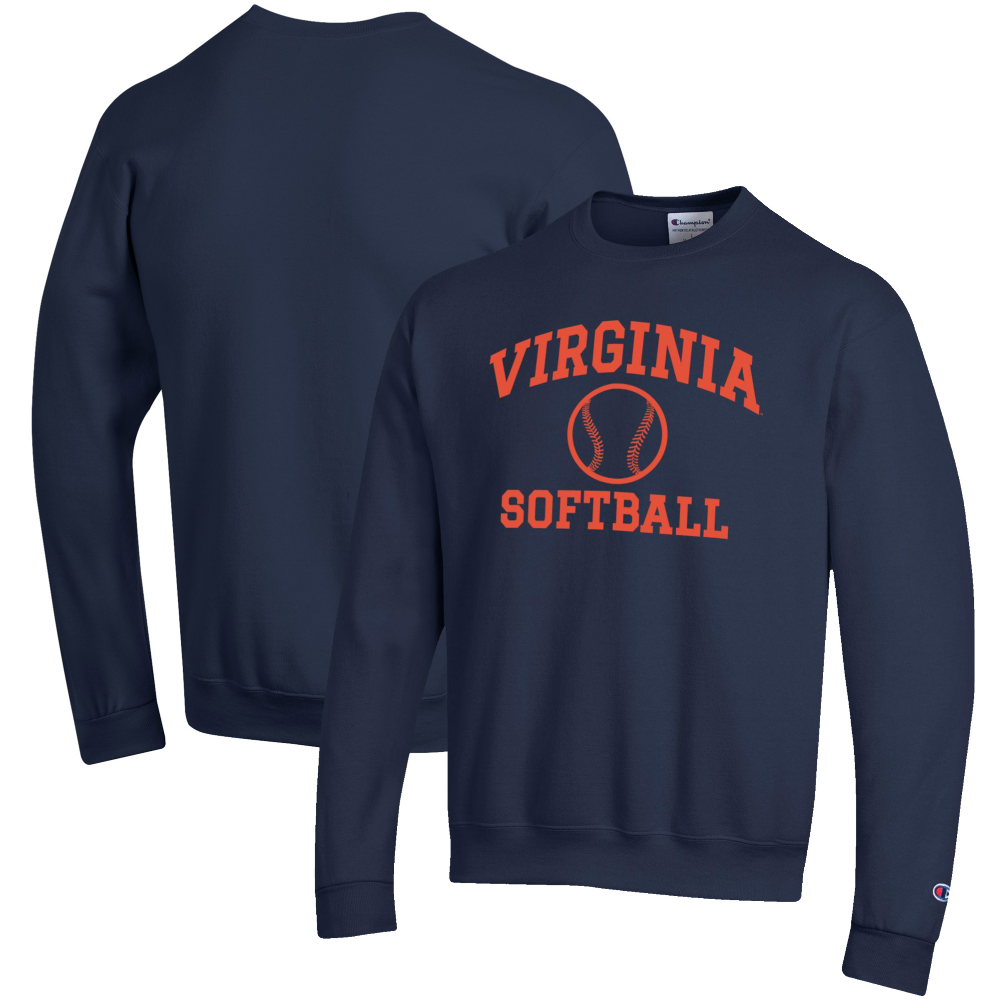 Men's Champion Navy Virginia Cavaliers Softball Icon Crewneck Pullover Sweatshirt - Image 2