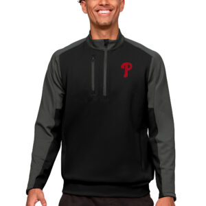 Men's Antigua Black Philadelphia Phillies Team Quarter-Zip Pullover Top