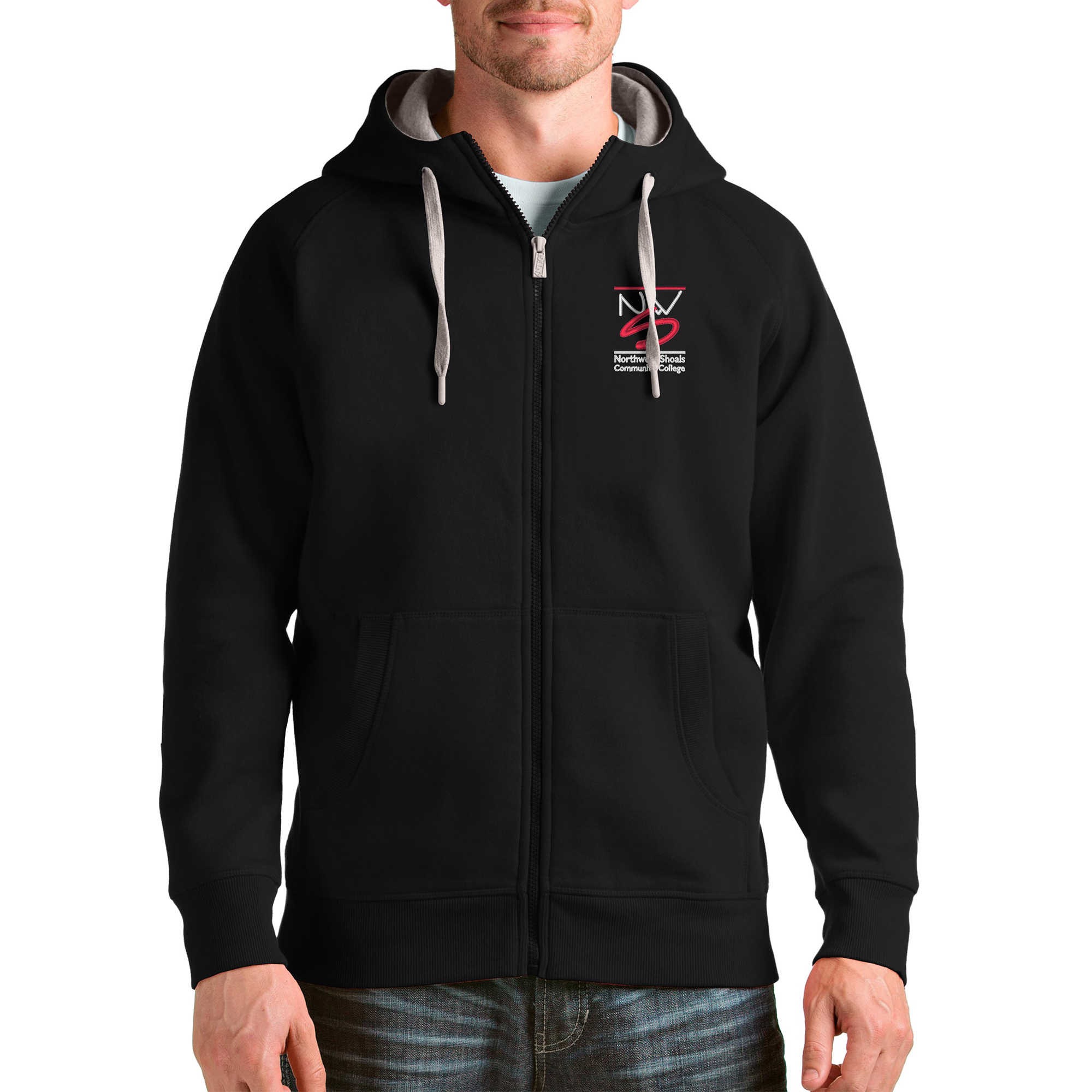Men's Antigua Black Northwest-Shoals Community College Victory Full-Zip Hoodie