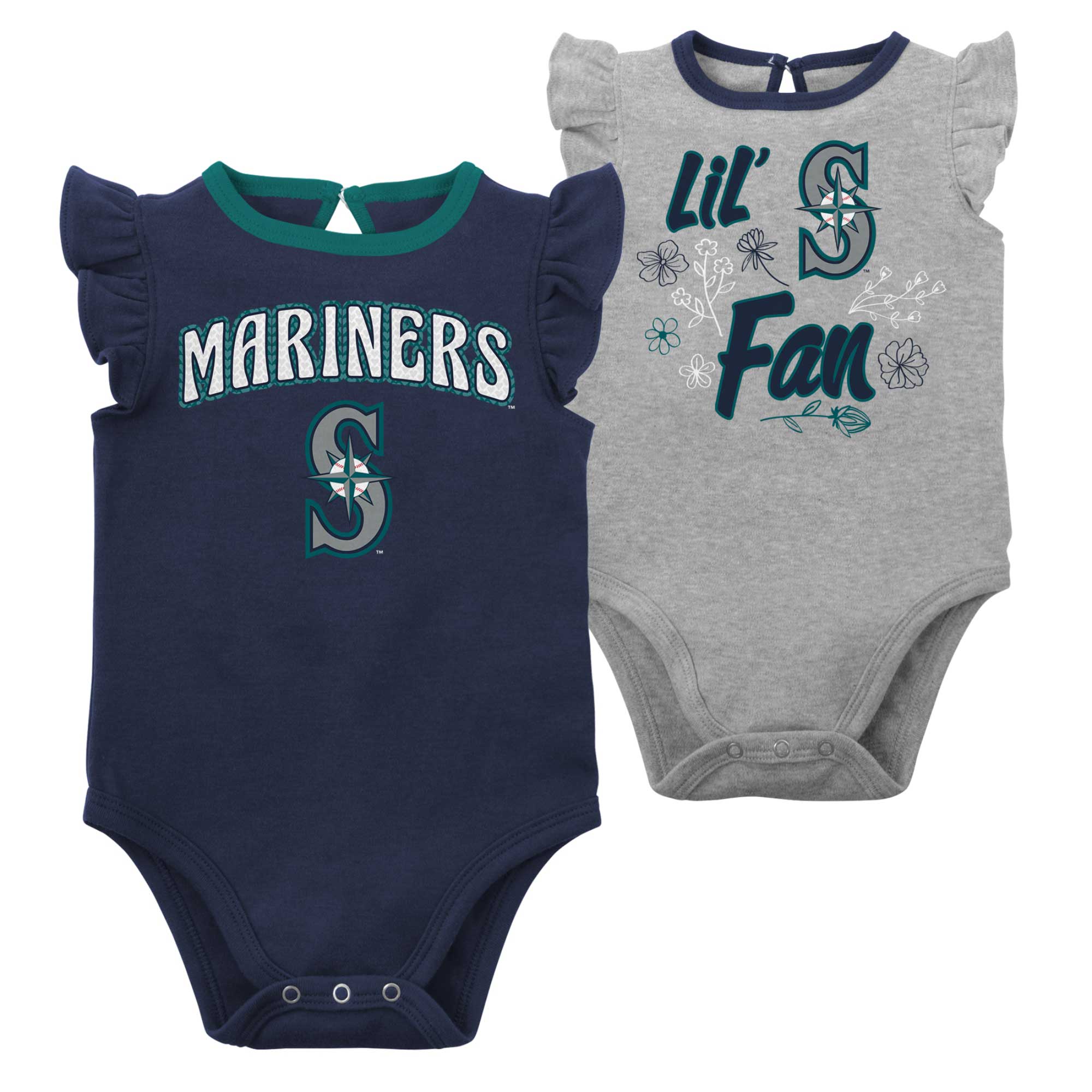 Girls Newborn & Infant Navy/Heather Gray Seattle Mariners Little Fan Two-Pack Bodysuit Set - Image 2