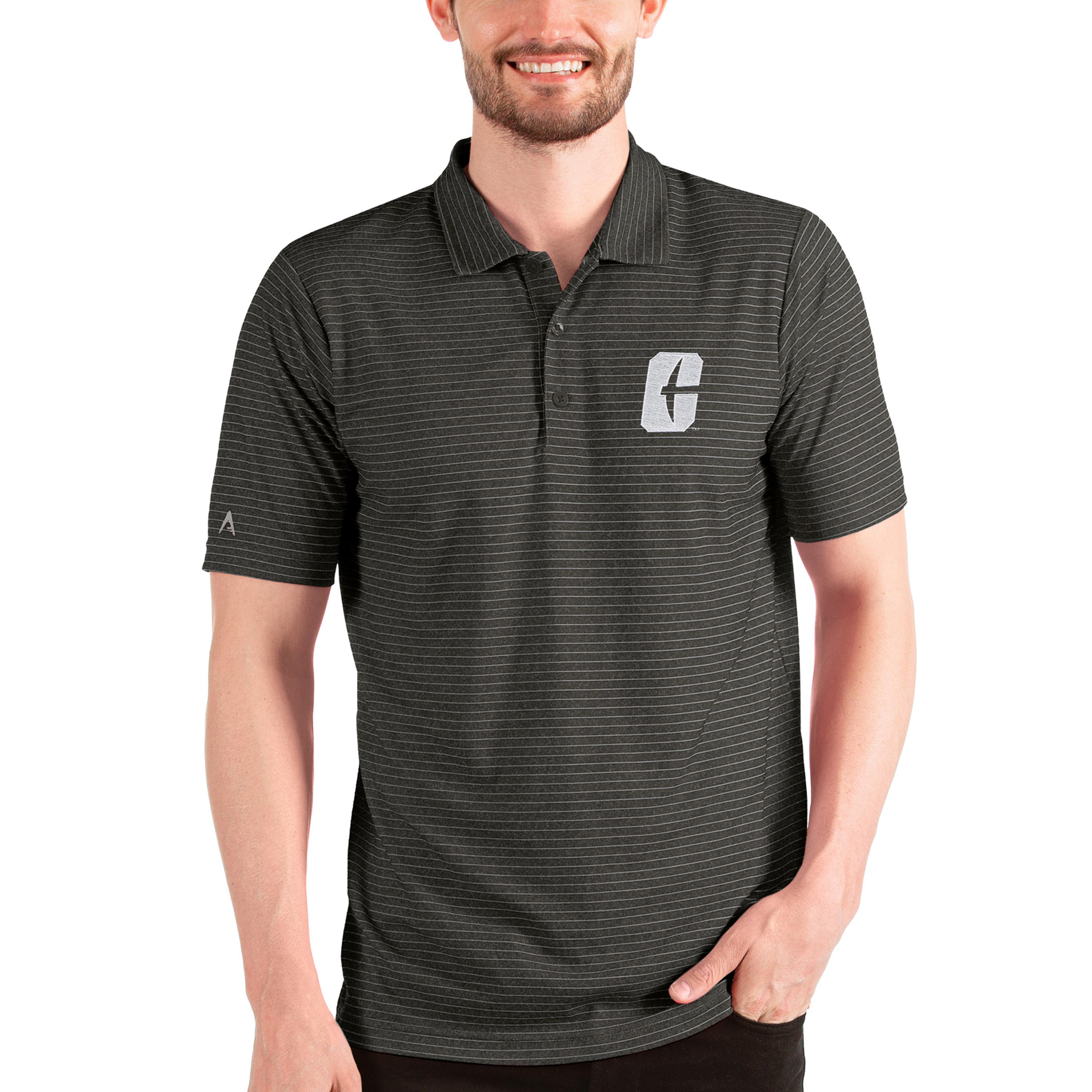 Men's Antigua Heathered Black/Silver Charlotte 49ers Esteem Polo