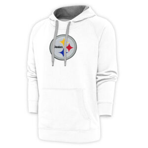 Men's Antigua White Pittsburgh Steelers Victory Chenille Pullover Hoodie