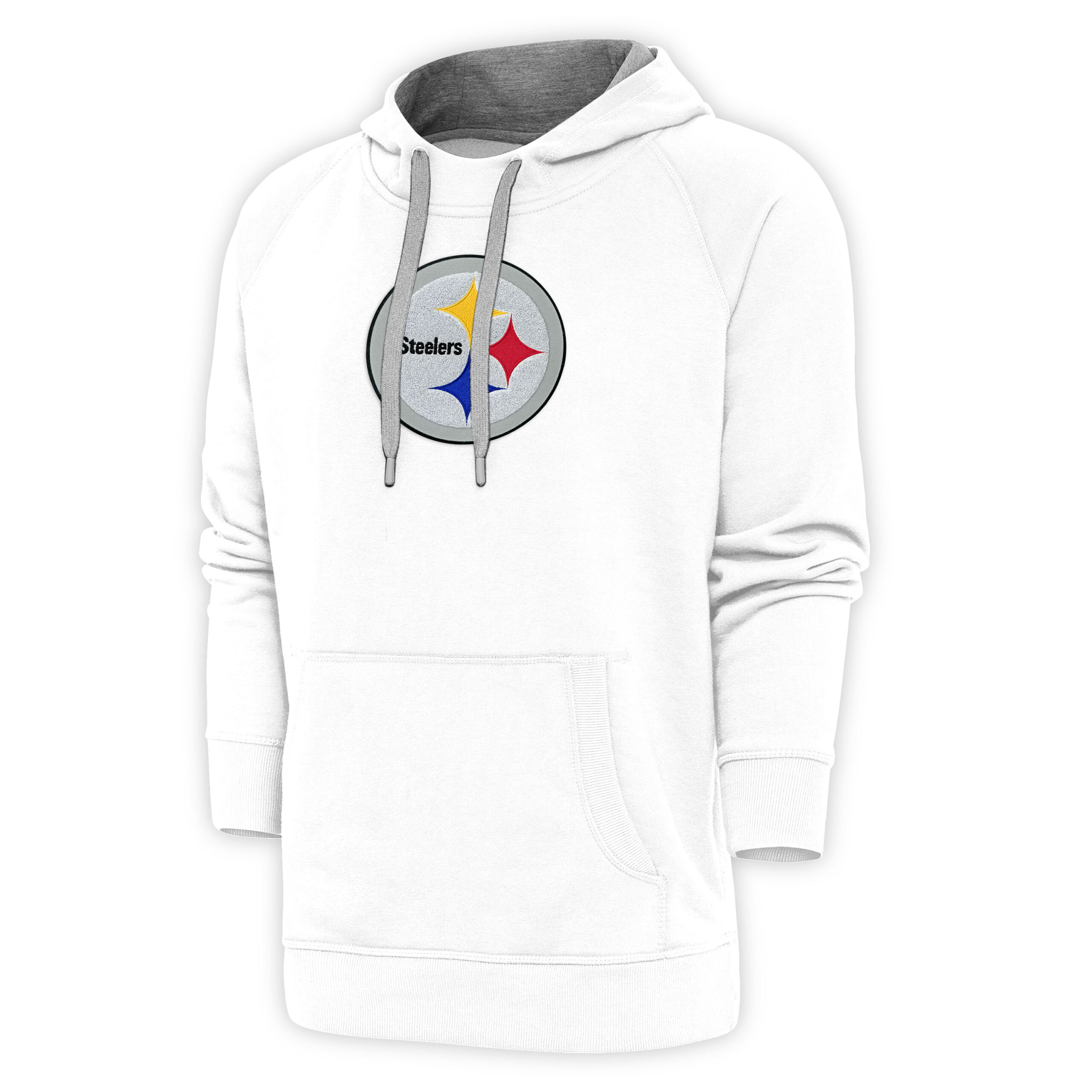Men's Antigua White Pittsburgh Steelers Victory Chenille Pullover Hoodie