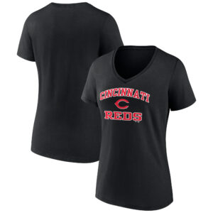 Women's Black Cincinnati Reds Heart and Soul V-Neck T-Shirt