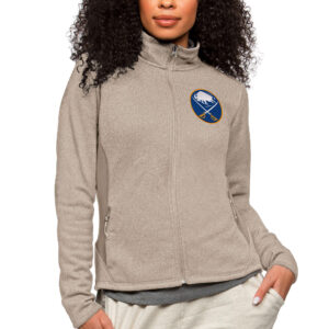 Women's Antigua Oatmeal Buffalo Sabres Primary Logo Course Full-Zip Jacket