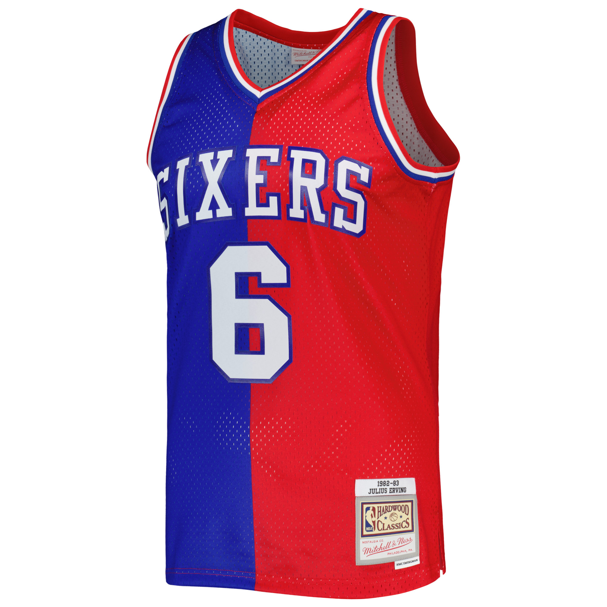 Men's Mitchell & Ness Julius Erving Royal/Red Philadelphia 76ers Hardwood Classics 1982/83 Split Swingman Jersey - Image 3