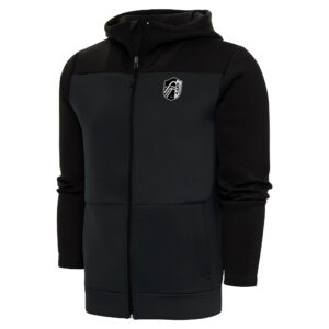 Men's Antigua Black/Charcoal St. Louis City SC Brushed Metallic Logo Protect Full-Zip Hoodie