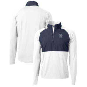 Men's Cutter & Buck Navy/White Penn State Nittany Lions Adapt Eco Knit Hybrid Recycled Quarter-Zip Pullover Top