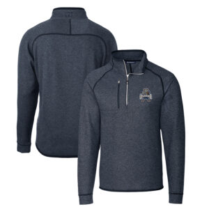 Men's Cutter & Buck Heather Navy Utah State Aggies Mainsail Sweater-Knit Half-Zip Pullover Jacket
