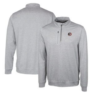 Men's Cutter & Buck Gray Florida State Seminoles Heathered Vault Stealth Quarter-Zip Pullover Top