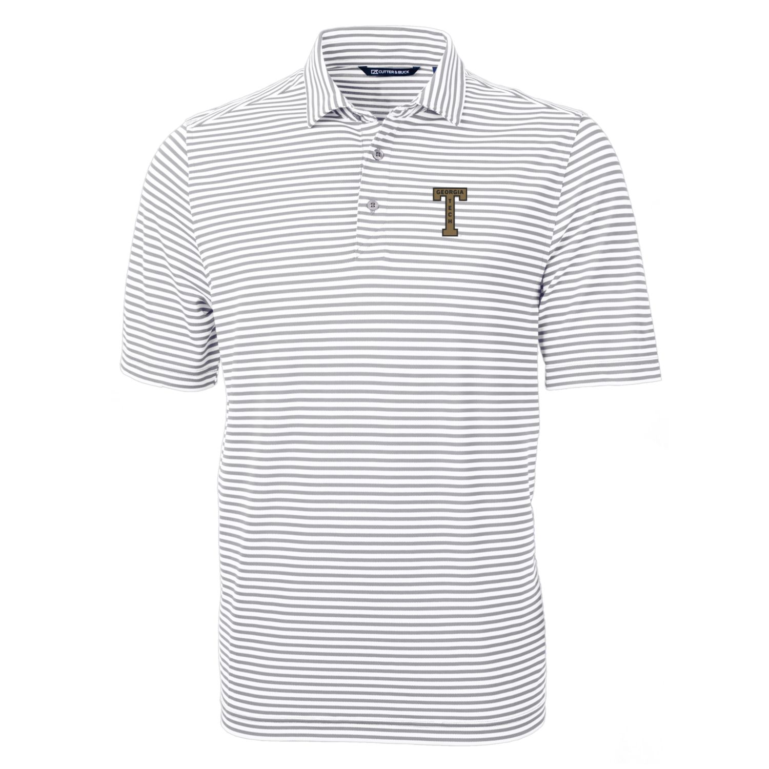 Men's Cutter & Buck Gray Georgia Tech Yellow Jackets Throwback Logo Virtue Eco Pique Stripe Recycled Polo - Image 6