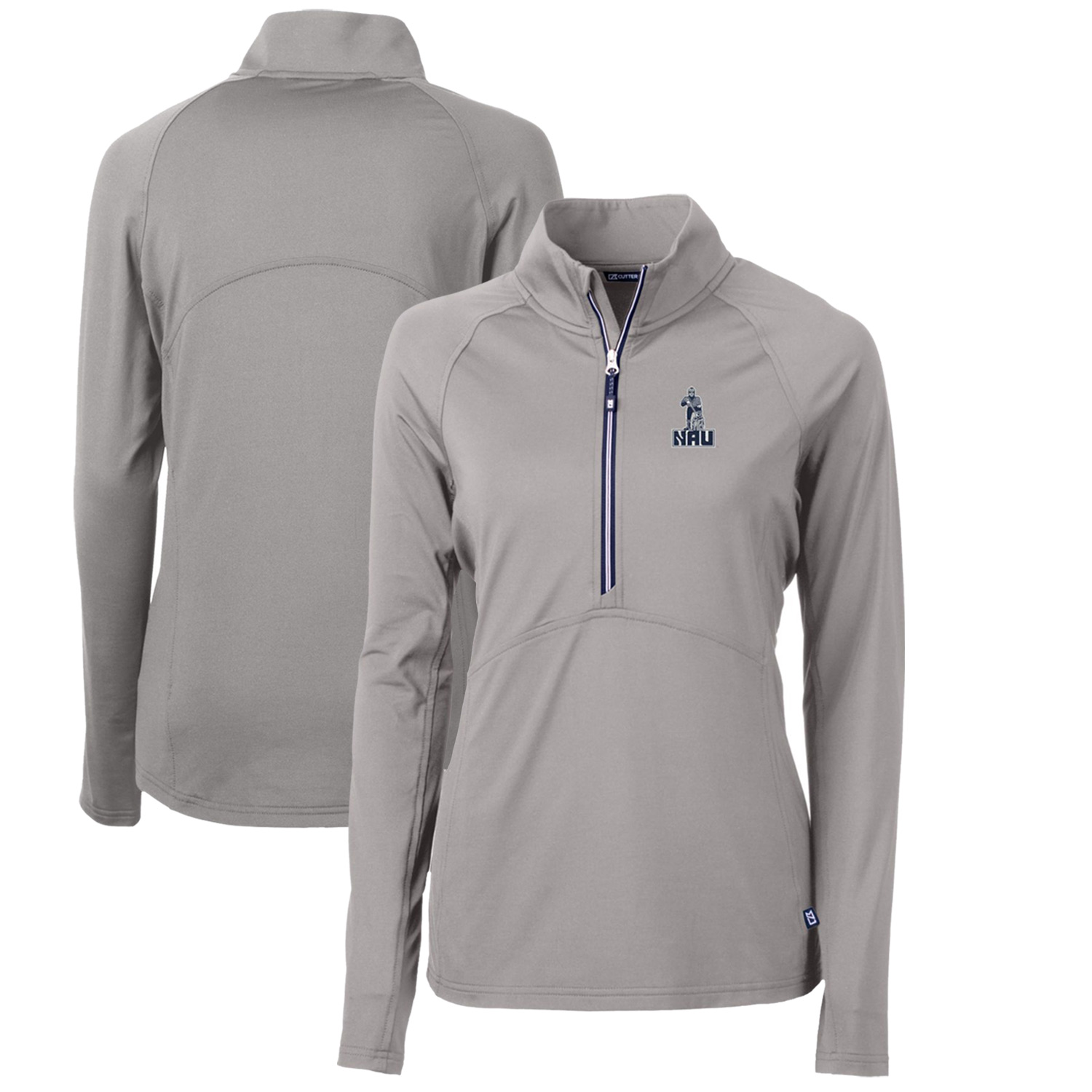 Women's Cutter & Buck Gray Northern Arizona Lumberjacks Adapt Eco Knit Stretch Recycled Half-Zip Pullover Top