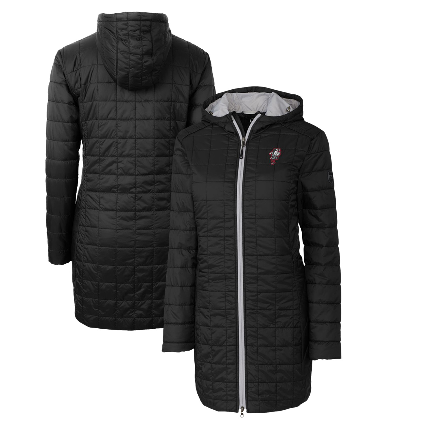 Women's Cutter & Buck Black Ohio State Buckeyes Vault Rainier Primaloft Eco Hooded Long Coat - Image 2