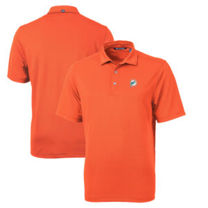 Men's Cutter & Buck Orange Miami Dolphins Throwback Logo Virtue Eco Pique Recycled Big & Tall Polo